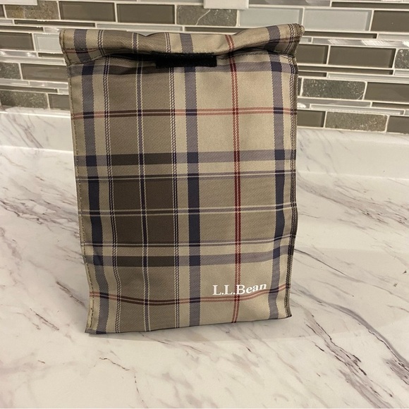 L.L. Bean Lunch Kit tan plaid lunch bag / sack - Picture 1 of 7